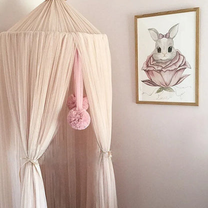 Baby Bed Mosquito Net - Crib Hanging Decoration with Garland Balls