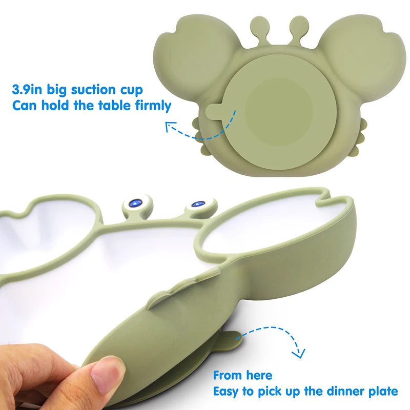 Kawaii Crab Baby Feeding Set - Silicone Baby Bowls, Plates & Spoons, Non-Slip Tableware for Kids