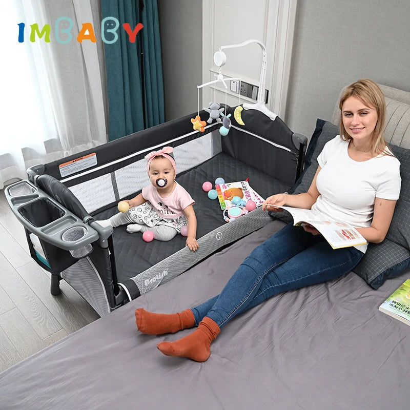 IMBABY Newborn Baby Bed - Multifunctional Foldable Baby Cot with Diaper Table