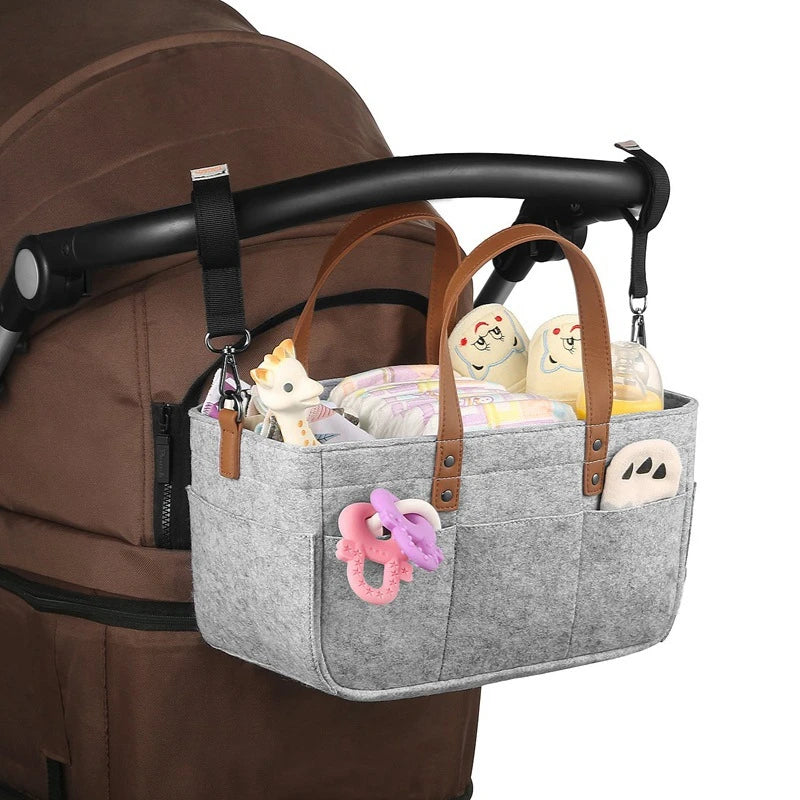 Baby Felt Storage Nursery Organizer Basket - Infant Diaper Bag Caddy with Handle, Large Pocket