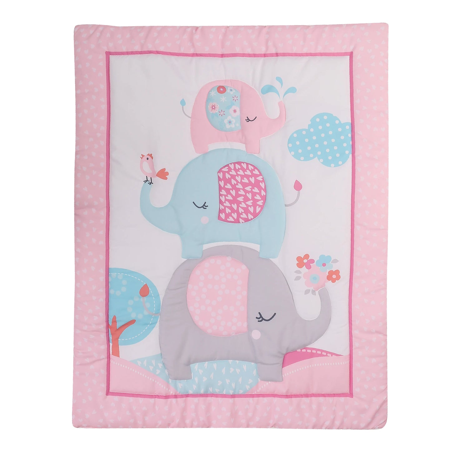 3 Pcs Baby Crib Bedding Set for Girls - Flower Elephant Design