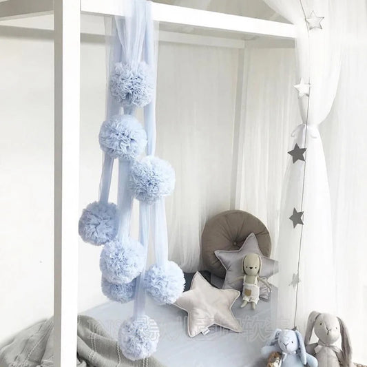 Baby Bed Mosquito Net - Crib Hanging Decoration with Garland Balls