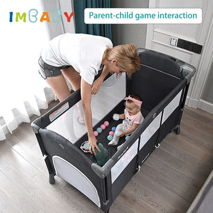 IMBABY Portable Baby Crib with Diaper Table - Multifunctional Playpen Crib