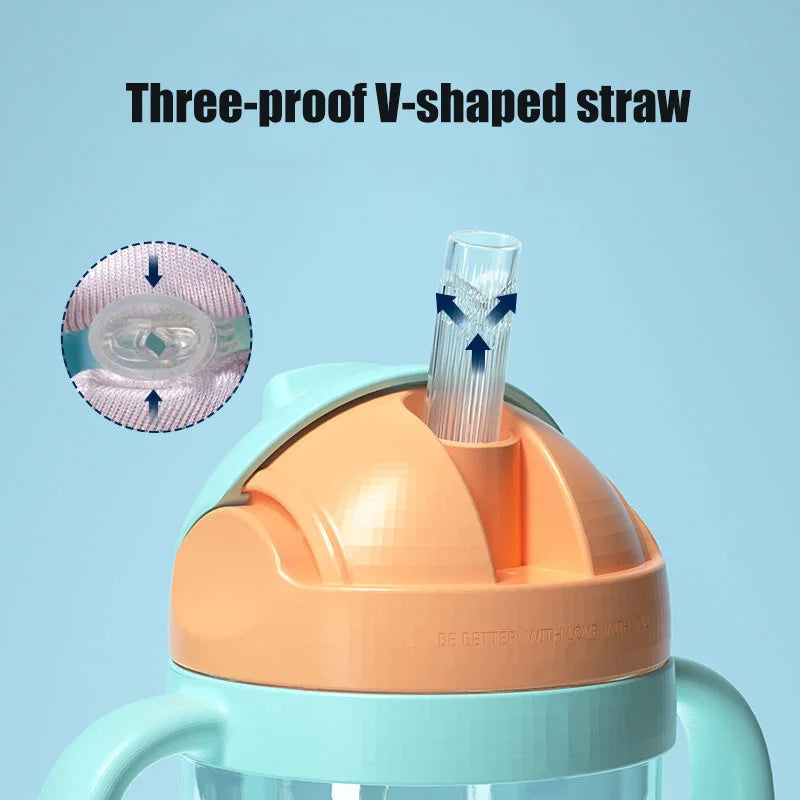 3-in-1 Child Water Bottle - Leakproof Baby Sippy Cup with Spout, V-Straw, and Sling