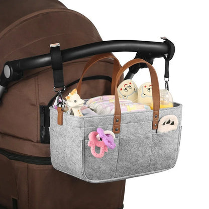 Baby Felt Storage Nursery Organizer Basket - Infant Diaper Bag Caddy with Handle, Large Pocket