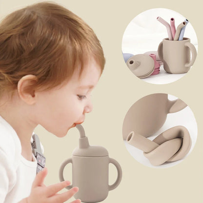 Portable Baby Feeding Cups - Silicone Sippy Cups with Straw for Kids