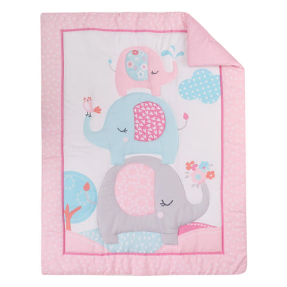 3 Pcs Baby Crib Bedding Set for Girls - Flower Elephant Design