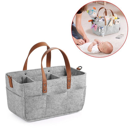 Baby Felt Storage Nursery Organizer Basket - Infant Diaper Bag Caddy with Handle, Large Pocket