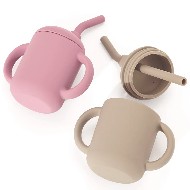 Portable Baby Feeding Cups - Silicone Sippy Cups with Straw for Kids