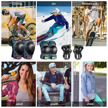 6Pcs/Set Adult and Kids Protective Gear Set - Knee Pads, Elbow Pads, and Wrist Guards (3 in 1) for Youth Skateboarding and Roller Skating