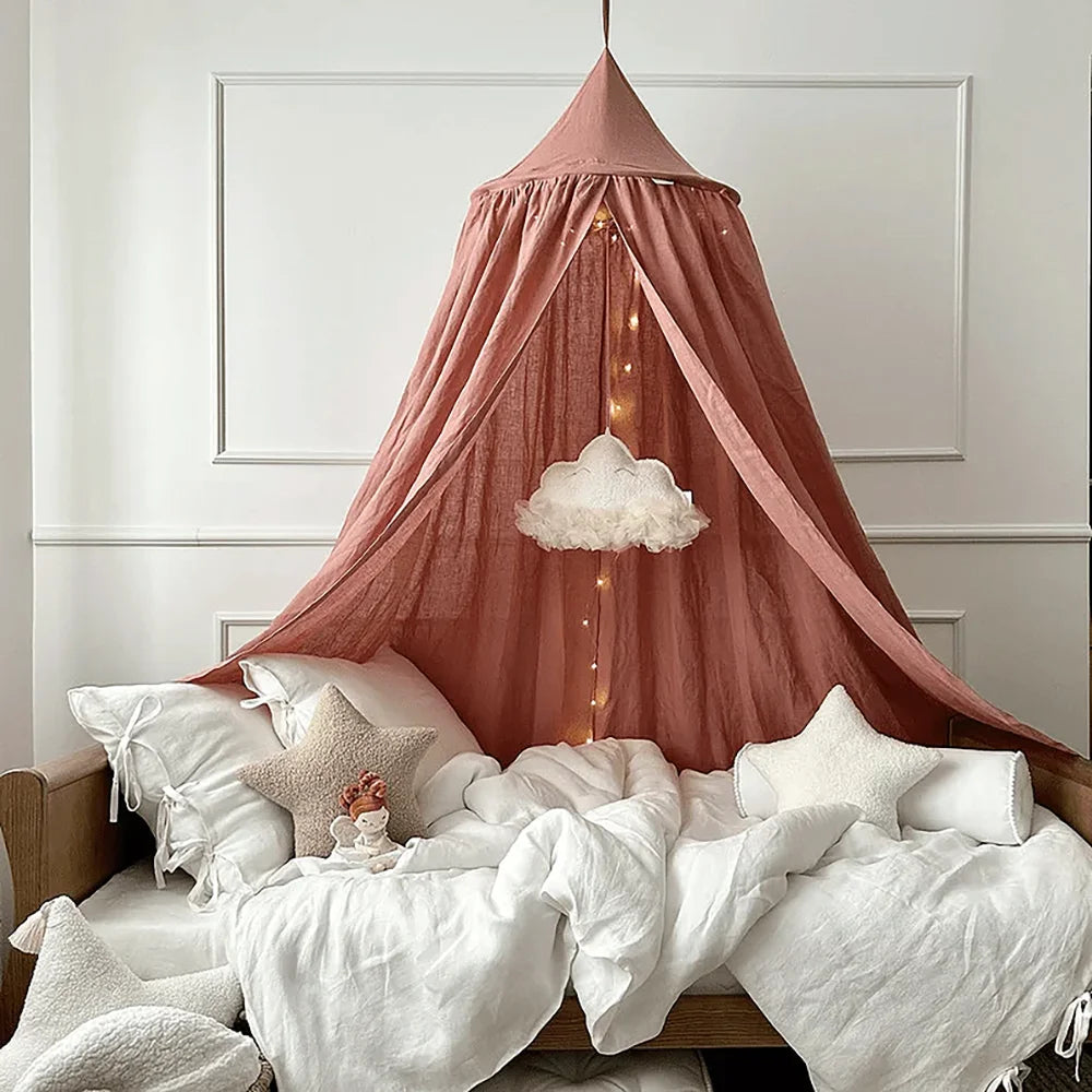 Kids Bed Canopy - Cotton Linen Cover Net for Crib & Nursery Decor