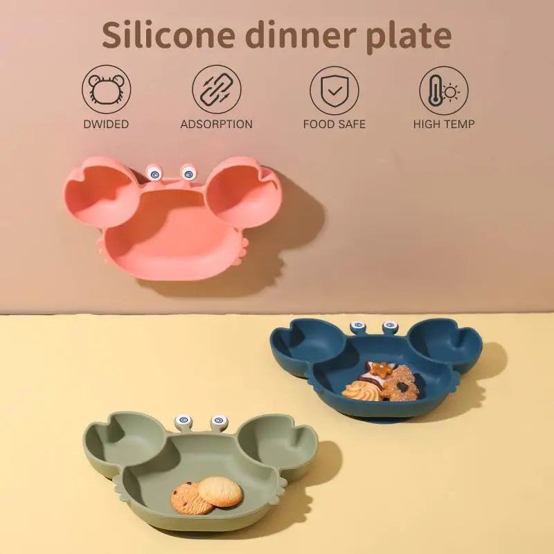 Kawaii Crab Baby Feeding Set - Silicone Baby Bowls, Plates & Spoons, Non-Slip Tableware for Kids