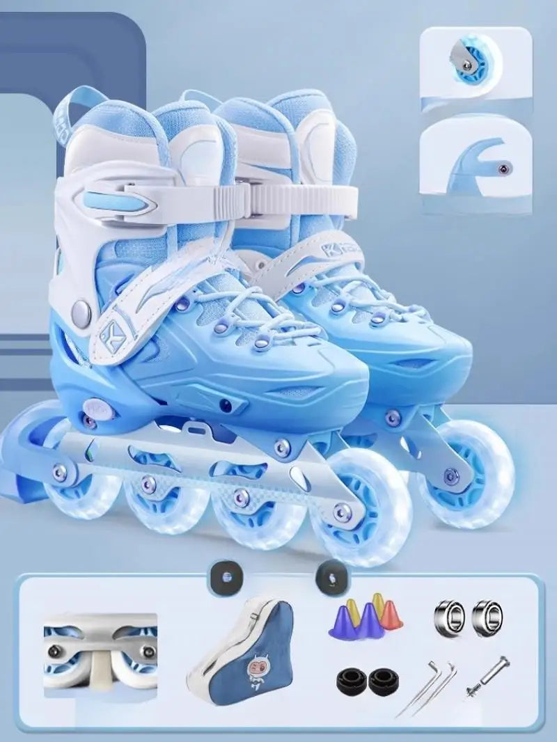 Inline Roller Skate Shoes with Safety Gear Set - Unisex Adult Skating Sneakers with Flashing Wheels