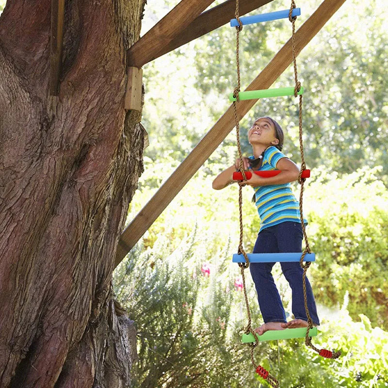 Climbing Rope Ladder for Kids - Outdoor Playground Swing, Tree House, Backyard Games, and Sensory Integration Training Equipment