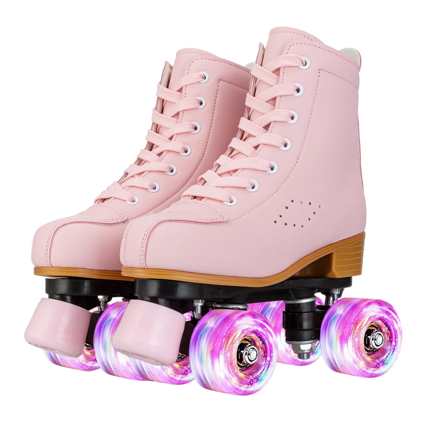 Pink & Purple Double Row Roller Skates for Women & Kids - Breathable Leather 4-Wheel Skating Sneakers