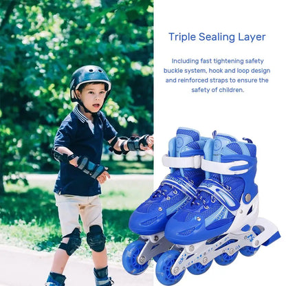 Adjustable Inline Roller Skates for Kids - Multi-Color Durable Skates with Triple Sealing for Safety