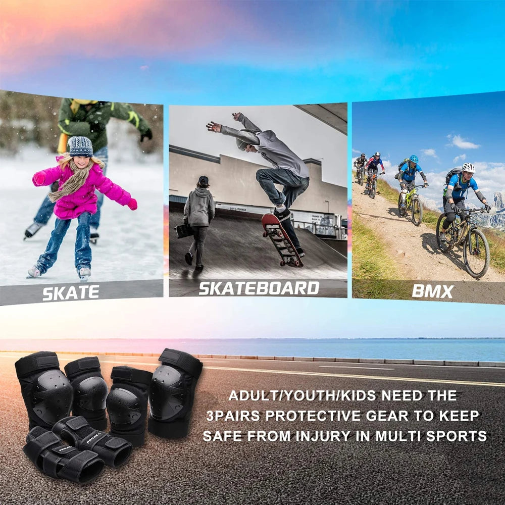 Adult, Youth, and Kids Protective Gear Set - Knee Pads, Elbow Pads, and Wrist Guards for Skateboarding, Roller Skating, Cycling, BMX, and Scootering