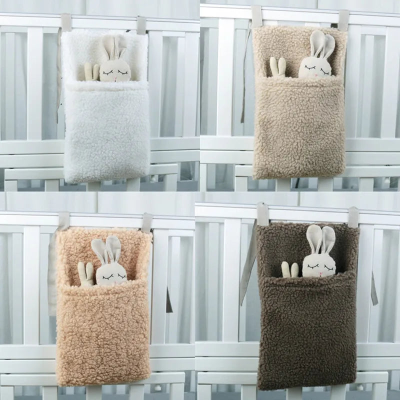 Thick Plush Baby Crib Hanging Storage Bag - Portable Double Pockets Organizer