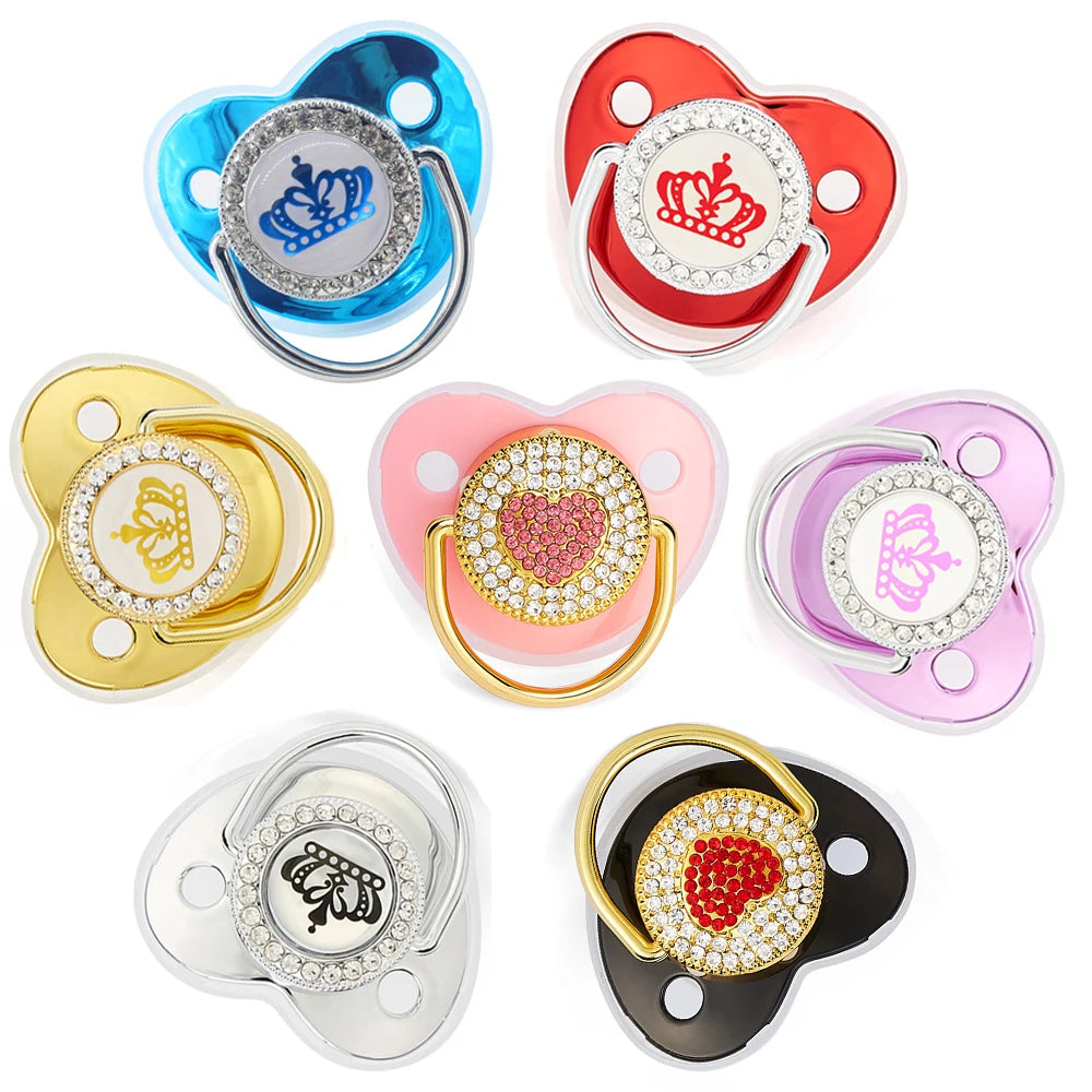 Luxury Newborn Baby Pacifier Baby Rhinestone Crown Pacifier Infant Teether Silicone Pacifier Holder Dummy Baby Shower Gift