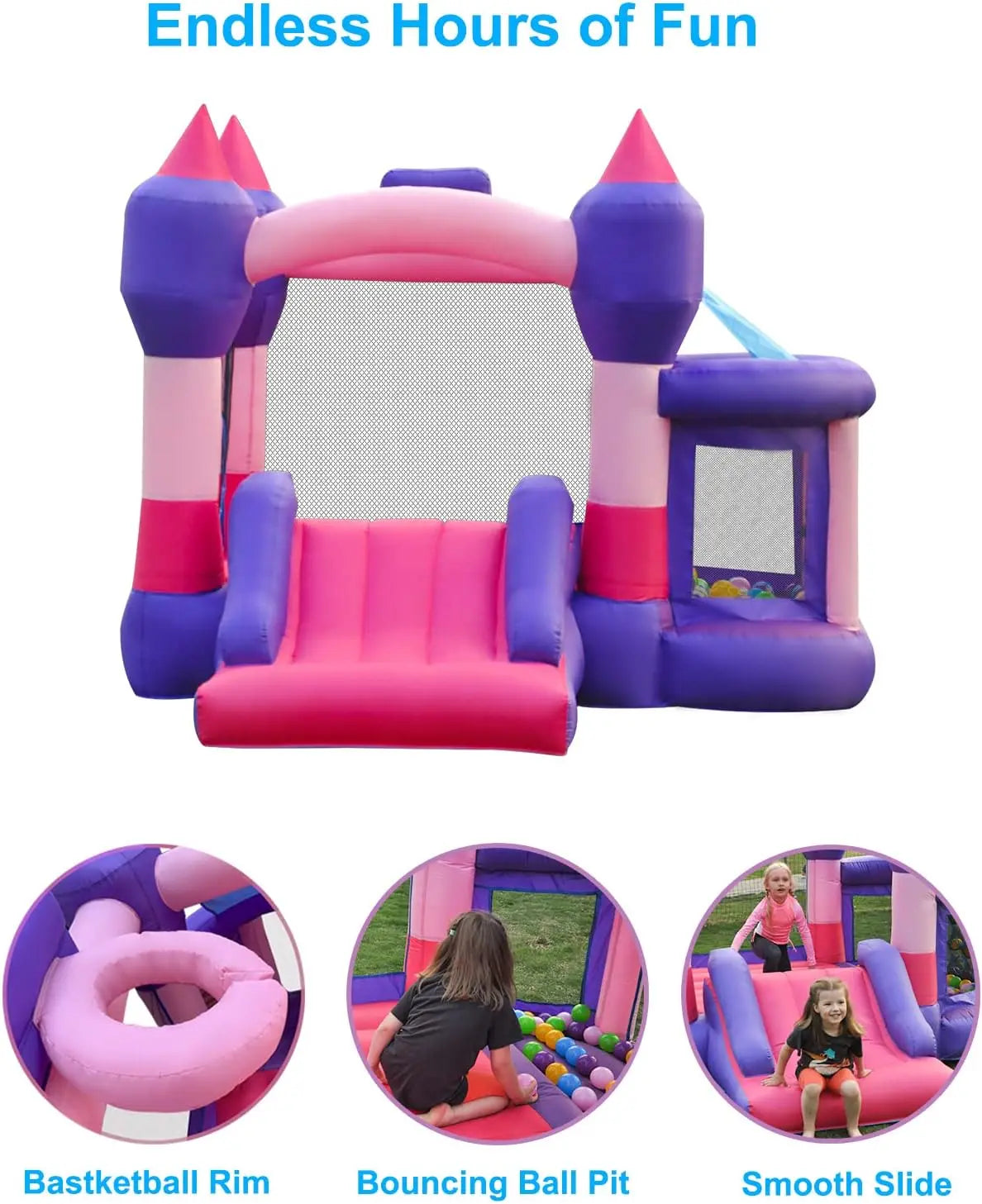 Bouncy House for Kids Outdoor - Inflatable Bounce House with Blower, Bouncing Ball Pit & Basketball Rim, Ocean Theme