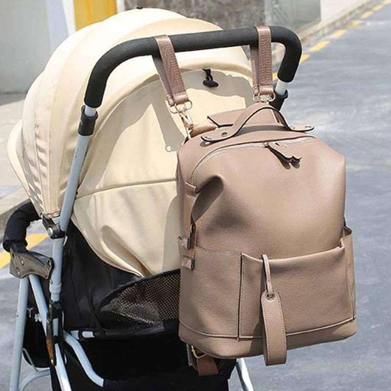 Multifunction Leather Diaper Bag - Large Capacity Baby Care Changing Bag for Travel