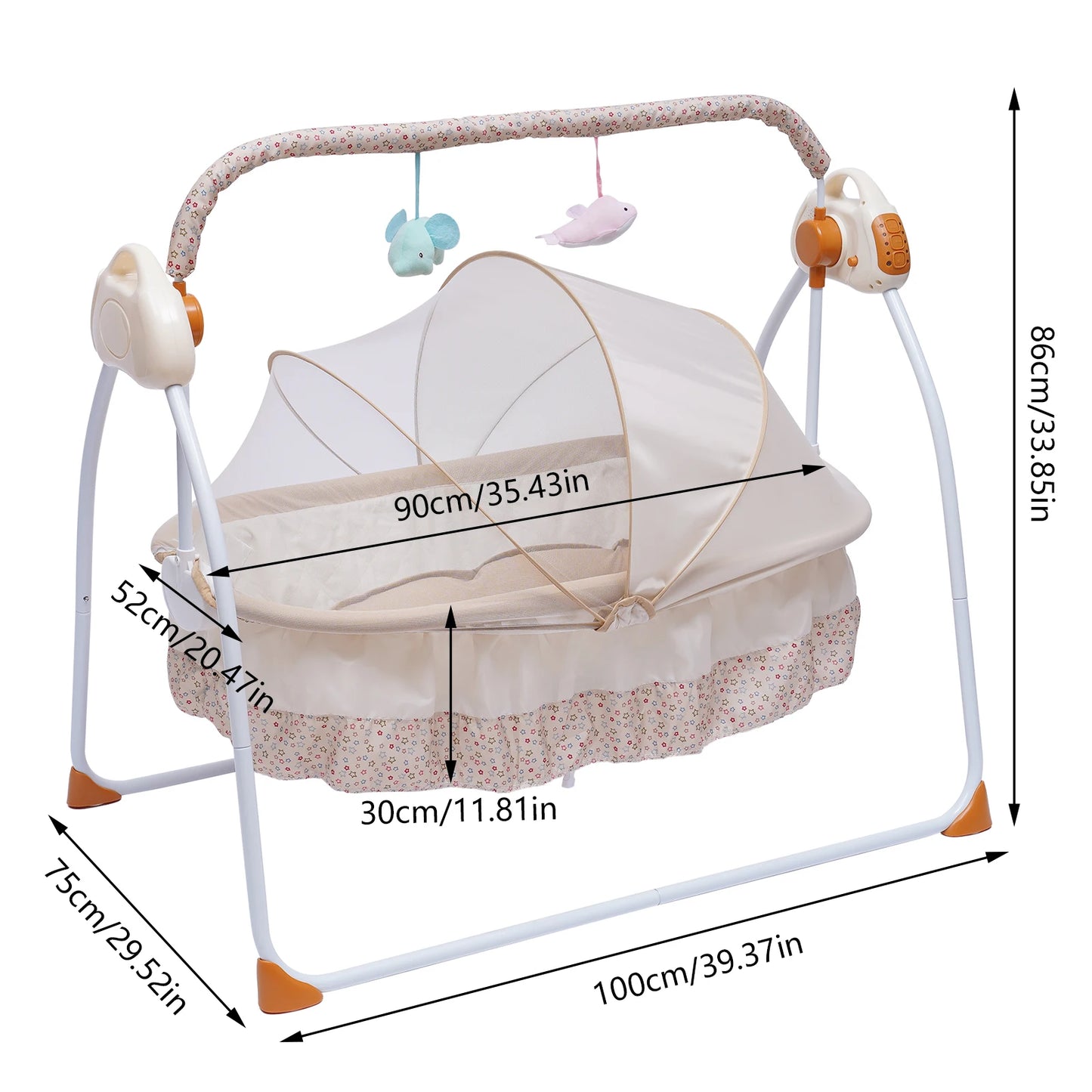 Electric Baby Crib Cradle with Auto-Swing and Bluetooth - Khaki