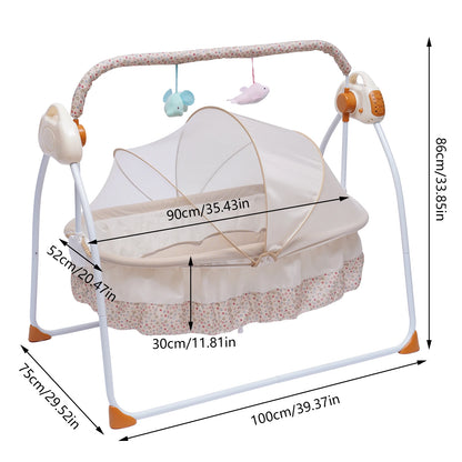 Electric Baby Crib Cradle with Auto-Swing and Bluetooth - Khaki