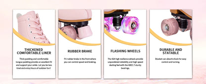 Pink & Purple Double Row Roller Skates for Women & Kids - Breathable Leather 4-Wheel Skating Sneakers