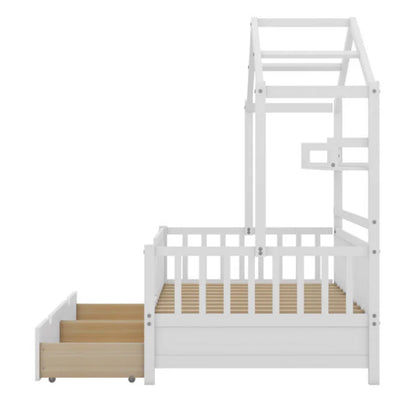 Durable and Stable Slat House Bed - Full Size Storage Space Wood Baby Crib Bedding