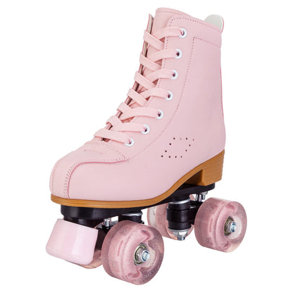 Pink & Purple Double Row Roller Skates for Women & Kids - Breathable Leather 4-Wheel Skating Sneakers