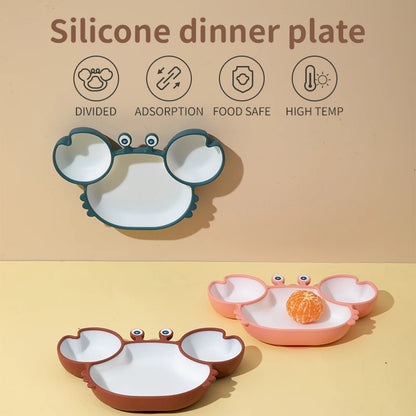 Kawaii Crab Baby Feeding Set - Silicone Baby Bowls, Plates & Spoons, Non-Slip Tableware for Kids