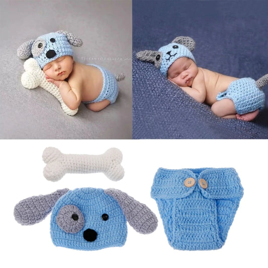 Newborn Photography Props Costume Set - Crochet Knit Hat & Cape for Studio & Halloween