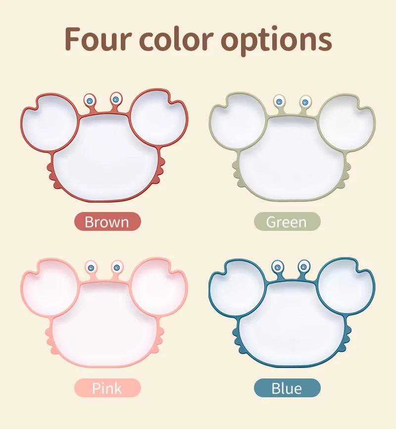 Kawaii Crab Baby Feeding Set - Silicone Baby Bowls, Plates & Spoons, Non-Slip Tableware for Kids