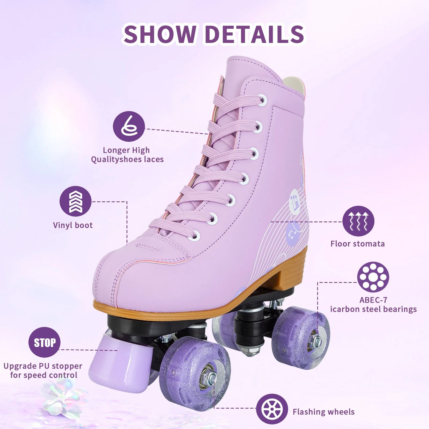 Pink & Purple Double Row Roller Skates for Women & Kids - Breathable Leather 4-Wheel Skating Sneakers