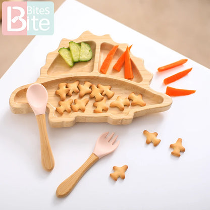 Dinosaur Baby Feeding Set - Bamboo Dinnerware Plates for Newborns