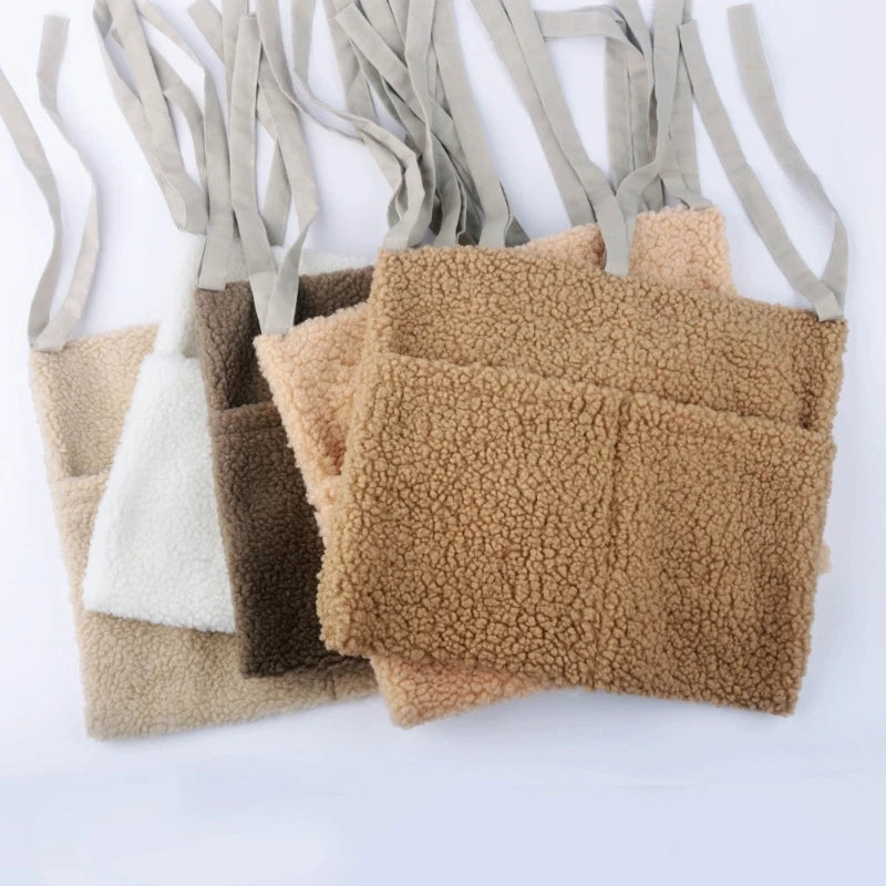 Thick Plush Baby Crib Hanging Storage Bag - Portable Double Pockets Organizer