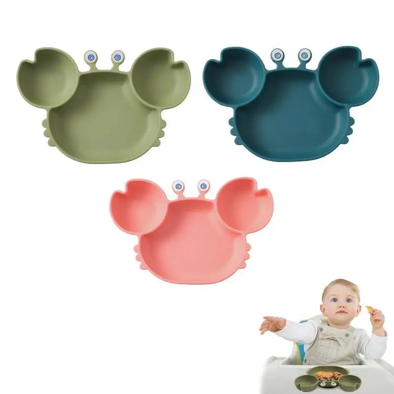 Kawaii Crab Baby Feeding Set - Silicone Baby Bowls, Plates & Spoons, Non-Slip Tableware for Kids