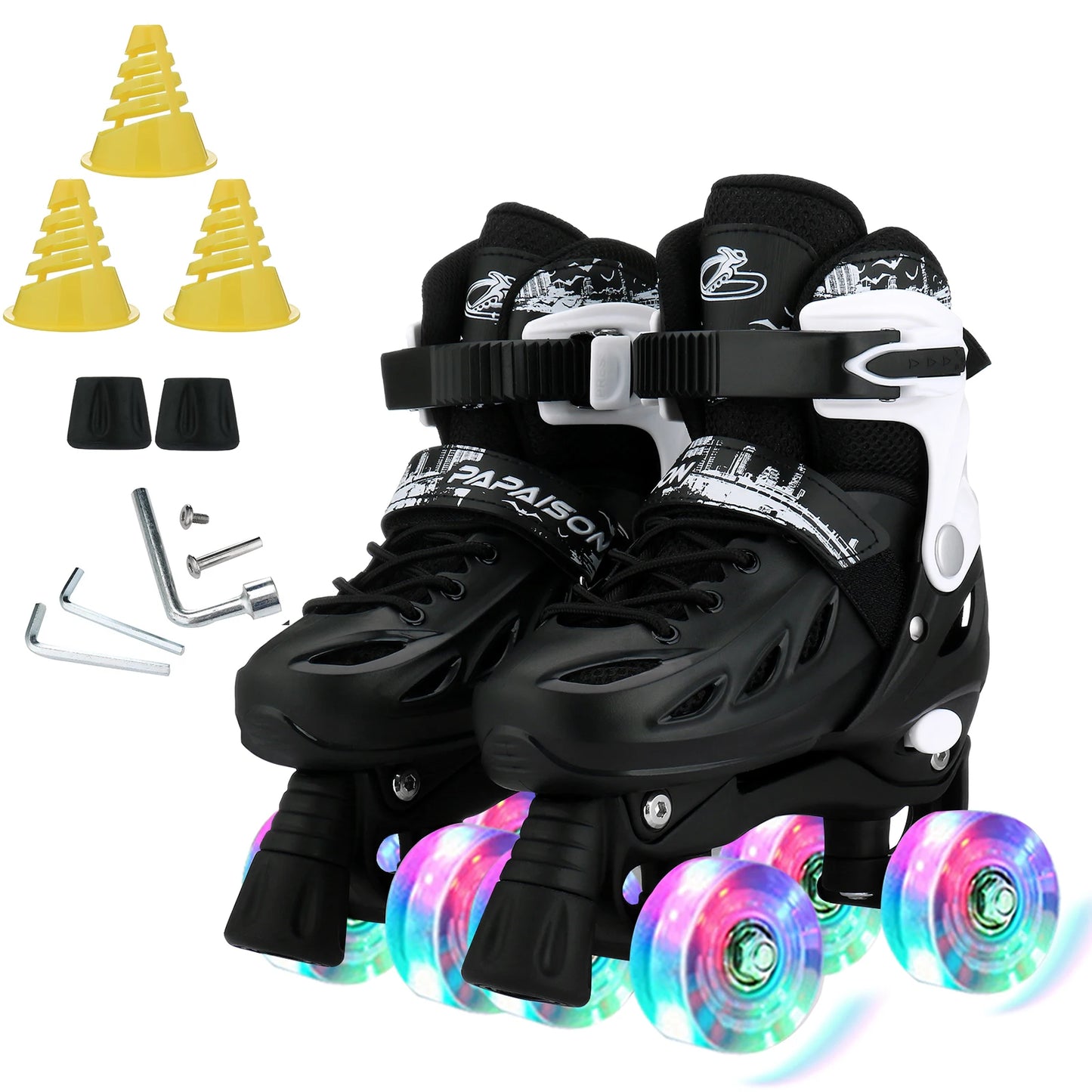 Kids Roller Skate Shoes - 4-Wheel Skating Sneakers with Flashing Wheels & Protective Gear for Boys & Girls