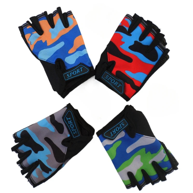 1 Pair Camo Sports Gloves for Kids - Half Finger Riding, Cycling, Running, and Outdoor Sports Gloves for Boys & Girls