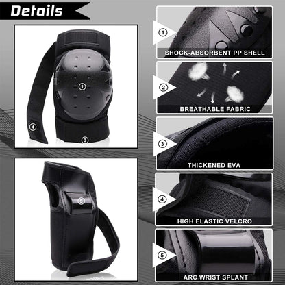 6Pcs/Set Protective Gear Set for Youth and Adults - Knee Pads, Elbow Pads, and Wrist Guards (3 in 1) for Skateboarding, Skating, and Multi-Sports