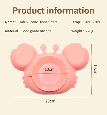 Kawaii Crab Baby Feeding Set - Silicone Baby Bowls, Plates & Spoons, Non-Slip Tableware for Kids