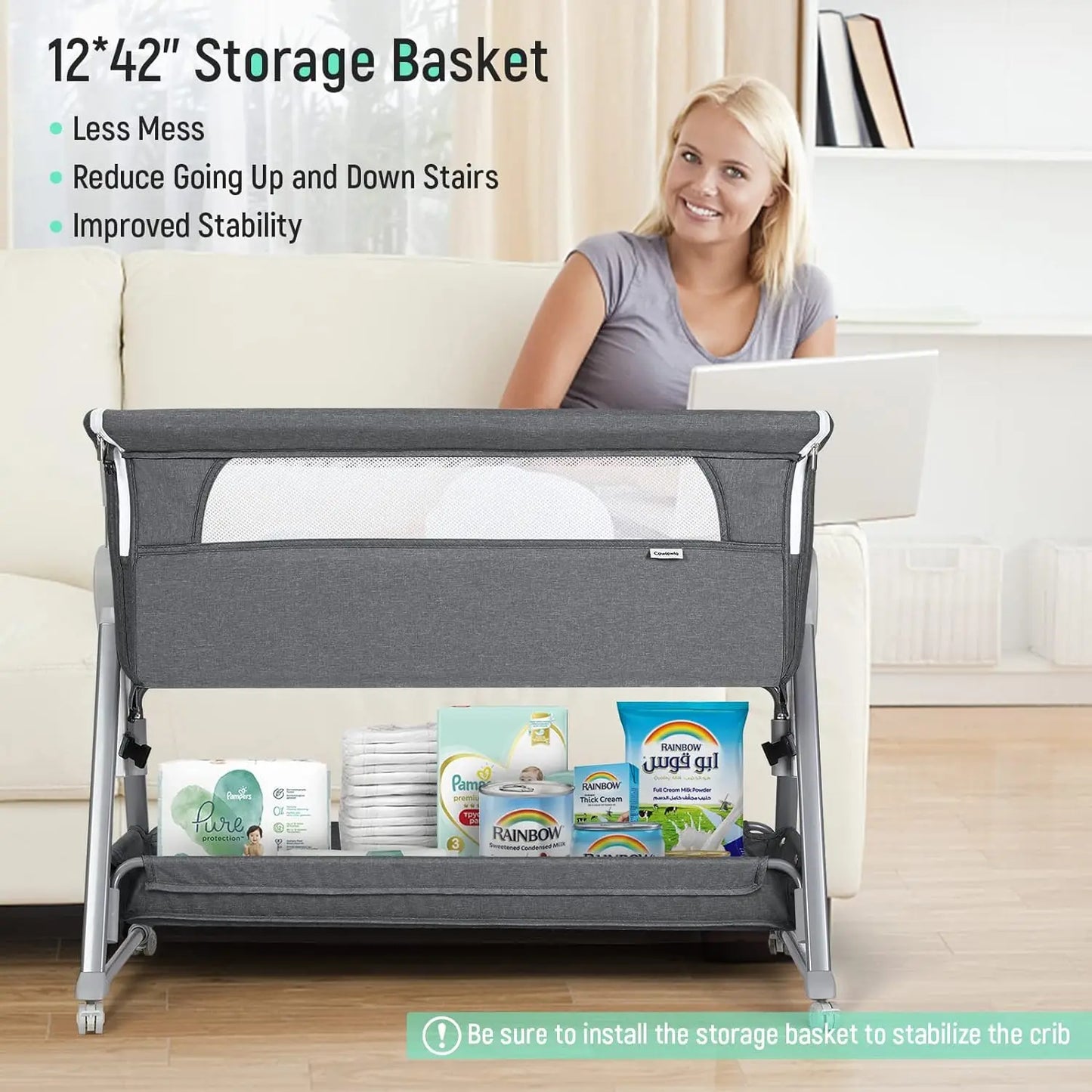 Baby Bassinet – Beside Sleeper for Baby with Easy Folding Design, Storage Basket, and Wheels to Reduce Mom's Fatigue