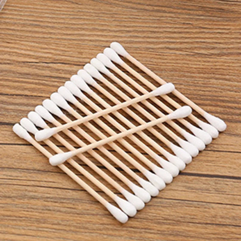 100pcs Baby Cotton Swabs - Disposable Wood Swabs for Health Care & Makeup