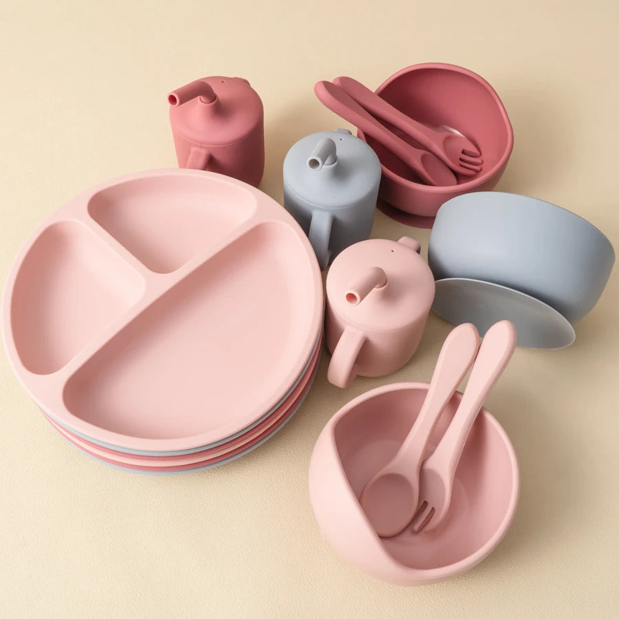 5-Piece Baby Feeding Set - Silicone Baby Sucker Bowls, Training Dining Plate & Utensils for Complementary Food