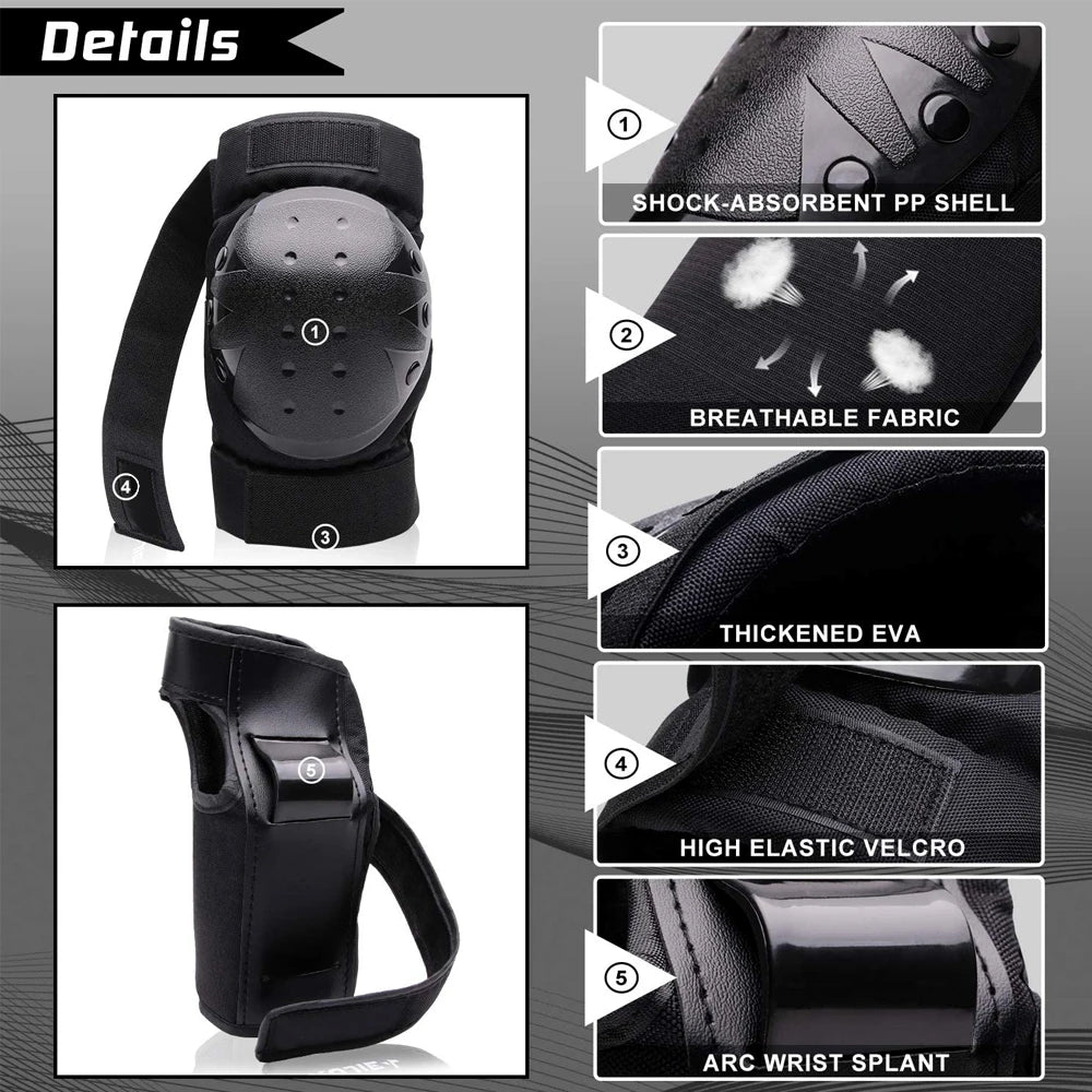 Adult, Youth, and Kids Protective Gear Set - Knee Pads, Elbow Pads, and Wrist Guards for Skateboarding, Roller Skating, Cycling, BMX, and Scootering