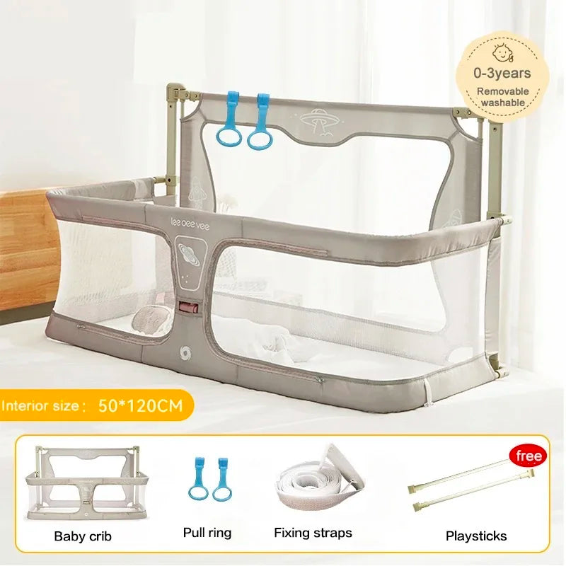 LEEOEEVEE Foldable Baby Cot - Comfortable Infant Sleeping Bed with Guardrail