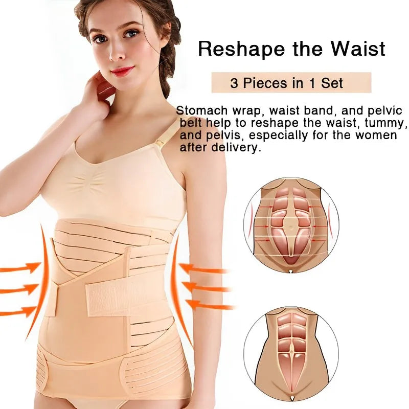 3-in-1 Postpartum Belly Band - Tummy, Pelvis, and Waist Trainer Recovery Belt for Pregnant Women