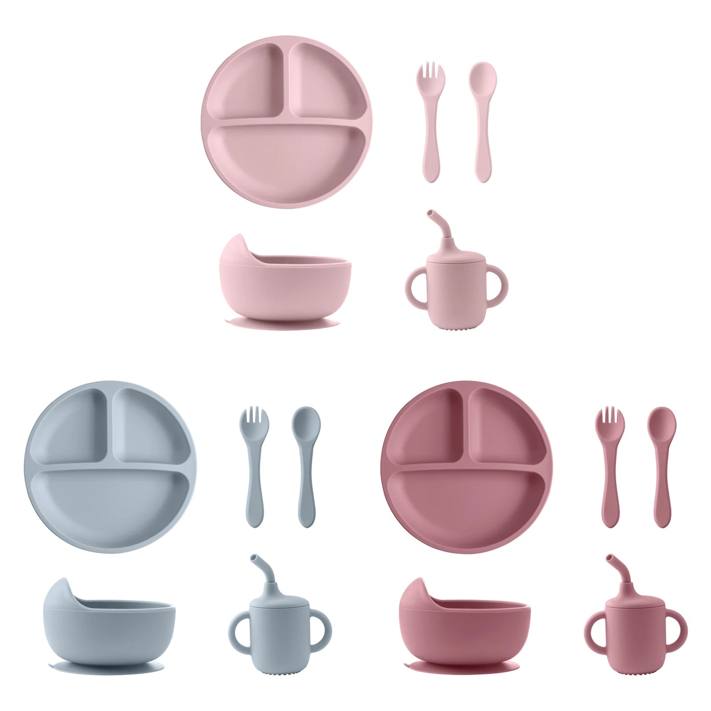 5-Piece Baby Feeding Set - Silicone Baby Sucker Bowls, Training Dining Plate & Utensils for Complementary Food