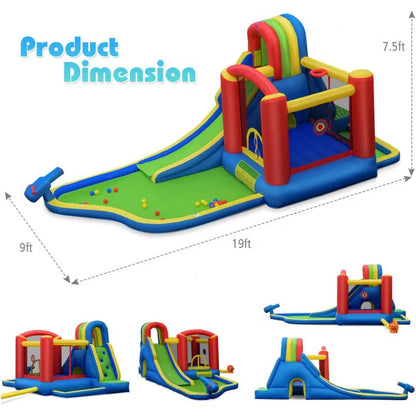 Inflatable Slide & Bounce House Combo with Waterslide & Ball Pit for Kids - Wet/Dry Outdoor Fun with Splash Pool