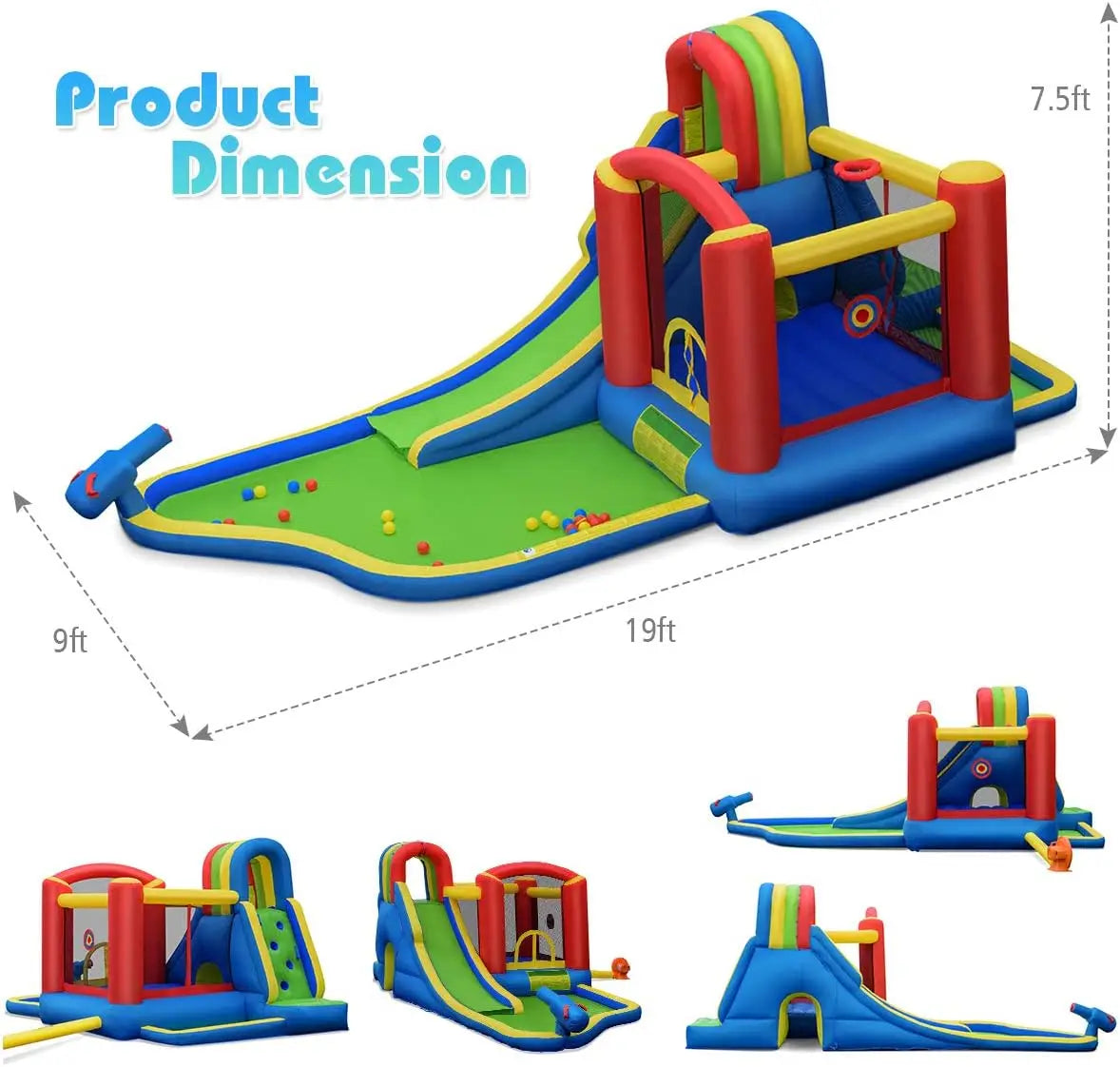 Inflatable Slide & Bounce House Combo with Waterslide & Ball Pit for Kids - Wet/Dry Outdoor Fun with Splash Pool